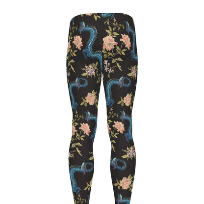 Chinese Dragon And Flower Pattern Print Men's leggings