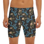 Chinese Dragon And Flower Pattern Print Men's Long Boxer Briefs