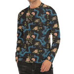 Chinese Dragon And Flower Pattern Print Men's Long Sleeve Rash Guard