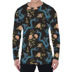 Chinese Dragon And Flower Pattern Print Men's Long Sleeve T-Shirt