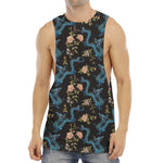 Chinese Dragon And Flower Pattern Print Men's Muscle Tank Top