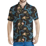 Chinese Dragon And Flower Pattern Print Men's Polo Shirt