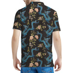 Chinese Dragon And Flower Pattern Print Men's Polo Shirt