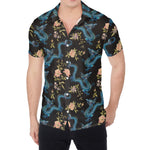 Chinese Dragon And Flower Pattern Print Men's Shirt