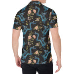 Chinese Dragon And Flower Pattern Print Men's Shirt