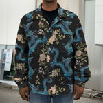 Chinese Dragon And Flower Pattern Print Men's Shirt Jacket