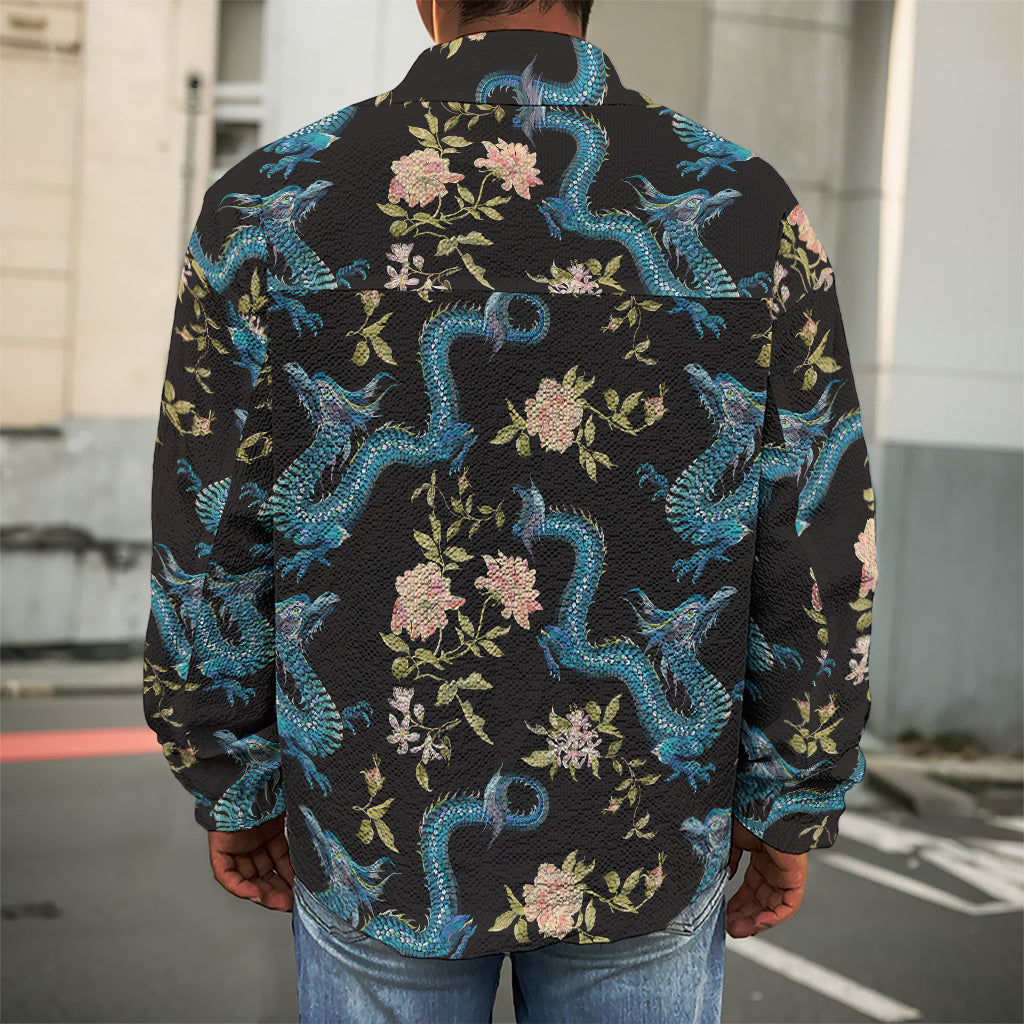 Chinese Dragon And Flower Pattern Print Men's Shirt Jacket