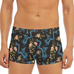 Chinese Dragon And Flower Pattern Print Men's Short Boxer Briefs