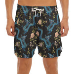 Chinese Dragon And Flower Pattern Print Men's Split Running Shorts