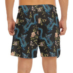 Chinese Dragon And Flower Pattern Print Men's Split Running Shorts