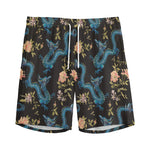 Chinese Dragon And Flower Pattern Print Men's Sports Shorts