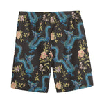 Chinese Dragon And Flower Pattern Print Men's Sports Shorts