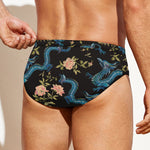 Chinese Dragon And Flower Pattern Print Men's Swim Briefs