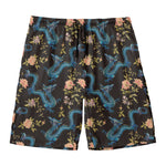 Chinese Dragon And Flower Pattern Print Men's Swim Trunks