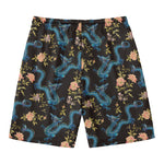 Chinese Dragon And Flower Pattern Print Men's Swim Trunks