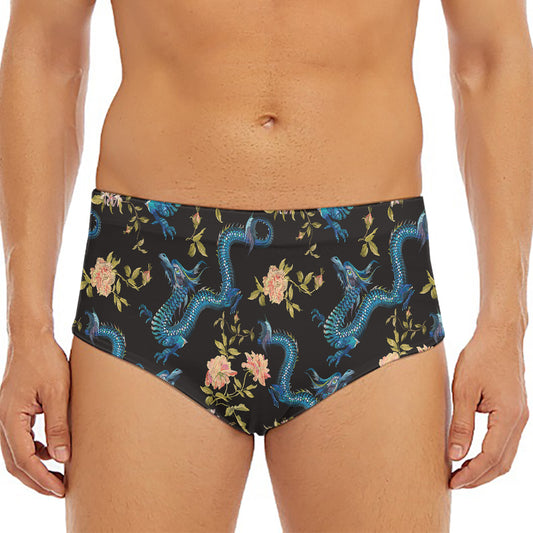 Chinese Dragon And Flower Pattern Print Men's Triangle Swim Briefs