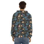 Chinese Dragon And Flower Pattern Print Men's Velvet Pullover Hoodie