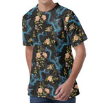 Chinese Dragon And Flower Pattern Print Men's Velvet T-Shirt