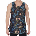 Chinese Dragon And Flower Pattern Print Men's Velvet Tank Top
