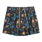 Chinese Dragon And Flower Pattern Print Mesh Shorts