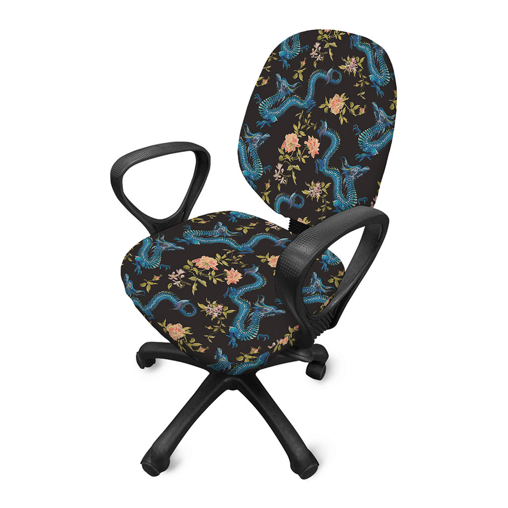 Chinese Dragon And Flower Pattern Print Office Chair Cover