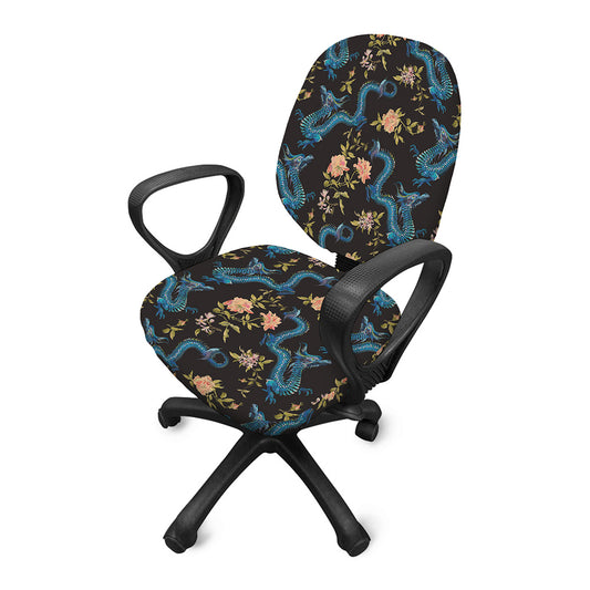 Chinese Dragon And Flower Pattern Print Office Chair Cover