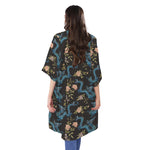 Chinese Dragon And Flower Pattern Print Open Front Beach Cover Up