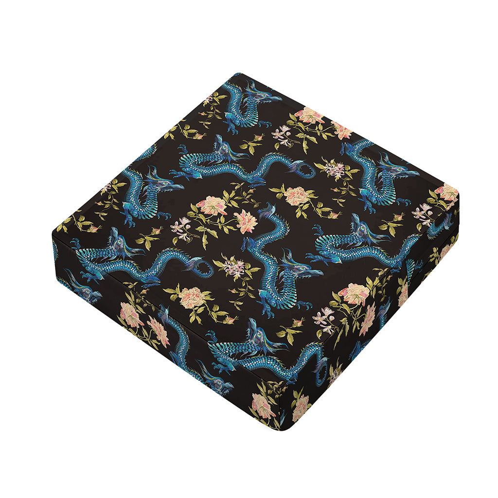 Chinese Dragon And Flower Pattern Print Outdoor Seat Cushion Cover
