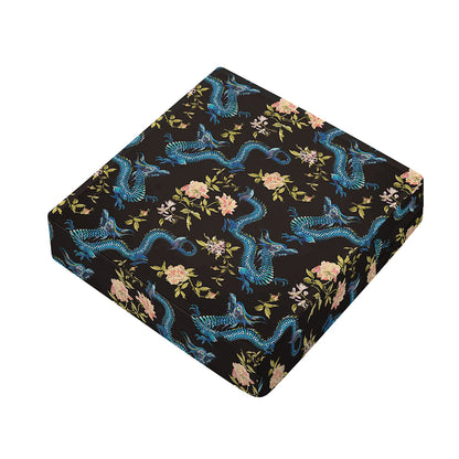 Chinese Dragon And Flower Pattern Print Outdoor Seat Cushion Cover