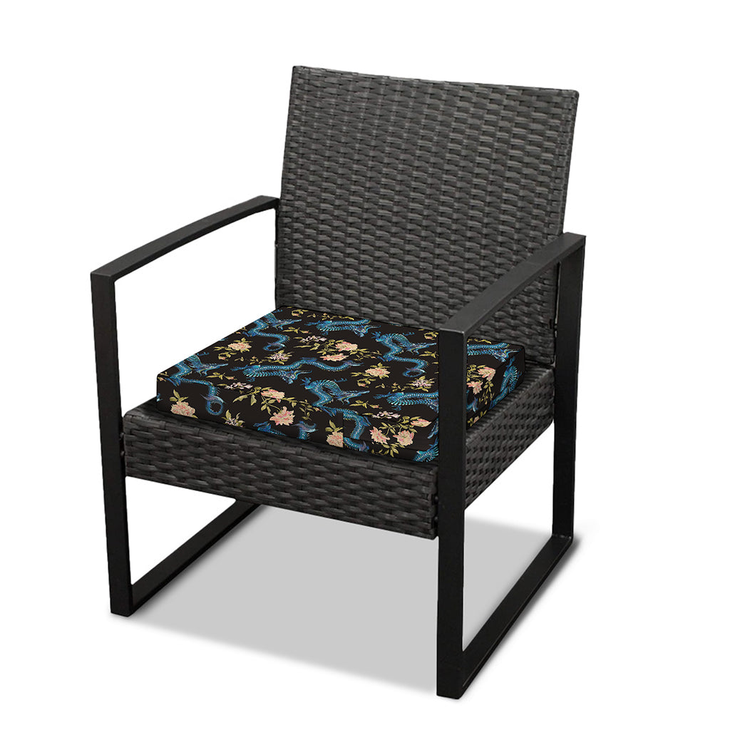 Chinese Dragon And Flower Pattern Print Outdoor Seat Cushion Cover