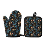 Chinese Dragon And Flower Pattern Print Oven Mitt And Pot Holder Set
