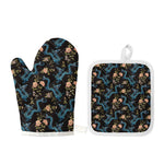 Chinese Dragon And Flower Pattern Print Oven Mitt And Pot Holder Set