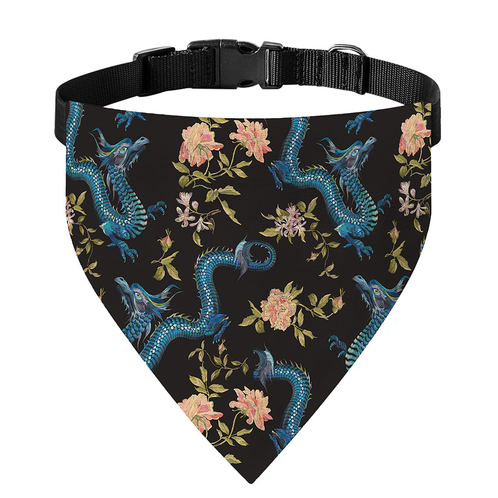 Chinese Dragon And Flower Pattern Print Over The Collar Dog Bandana