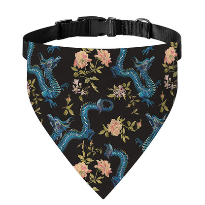 Chinese Dragon And Flower Pattern Print Over The Collar Dog Bandana
