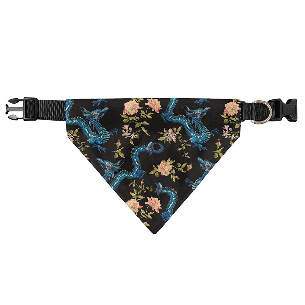 Chinese Dragon And Flower Pattern Print Over The Collar Dog Bandana