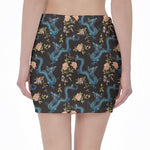 Chinese Dragon And Flower Pattern Print Pencil Mini Skirt