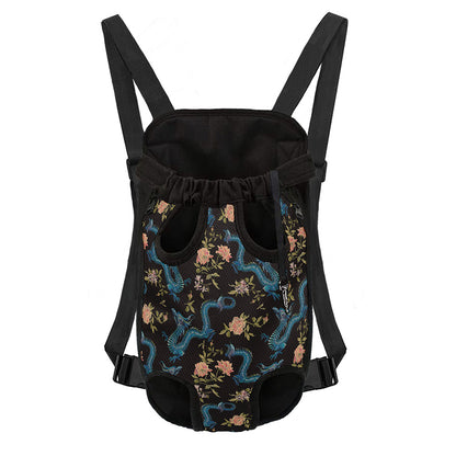 Chinese Dragon And Flower Pattern Print Pet Carrier Backpack
