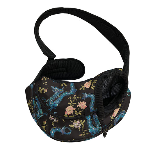 Chinese Dragon And Flower Pattern Print Pet Sling Carrier