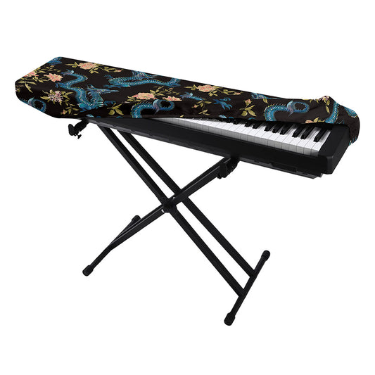 Chinese Dragon And Flower Pattern Print Piano Keyboard Cover