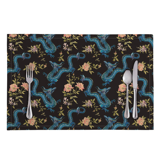 Chinese Dragon And Flower Pattern Print Placemat