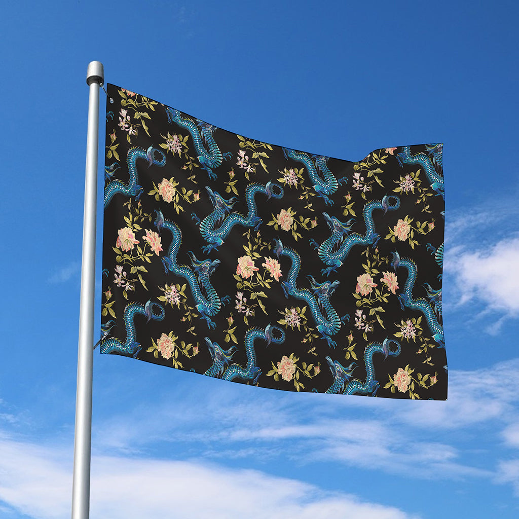 Chinese Dragon And Flower Pattern Print Polyester Flag