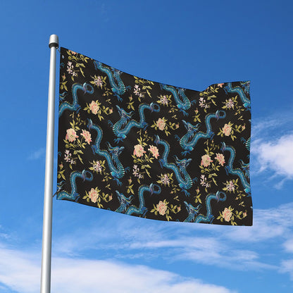 Chinese Dragon And Flower Pattern Print Polyester Flag