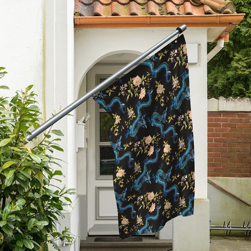 Chinese Dragon And Flower Pattern Print Polyester Flag