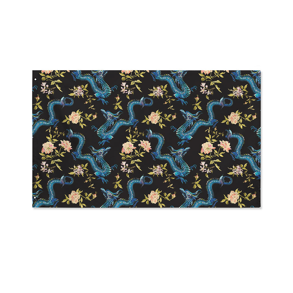 Chinese Dragon And Flower Pattern Print Polyester Flag