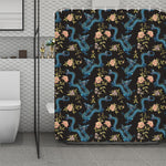 Chinese Dragon And Flower Pattern Print Polyester Shower Curtain