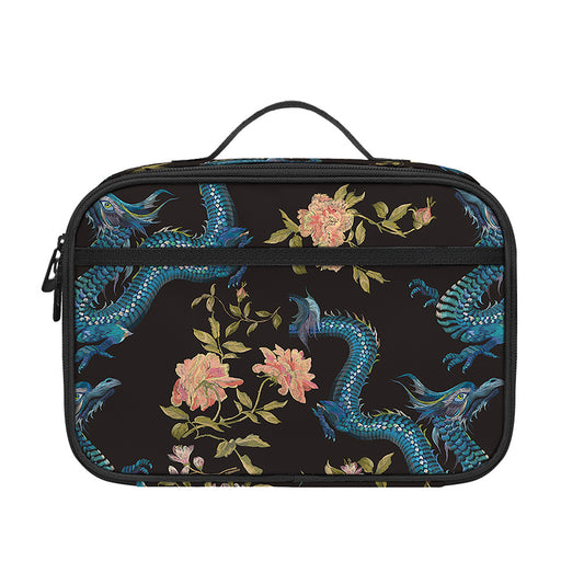 Chinese Dragon And Flower Pattern Print Portable Lunch Bag