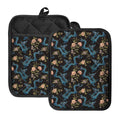 Chinese Dragon And Flower Pattern Print Pot Holders With Pocket