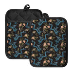Chinese Dragon And Flower Pattern Print Pot Holders With Pocket