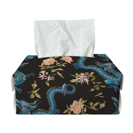 Chinese Dragon And Flower Pattern Print Rectangle Tissue Box Cover