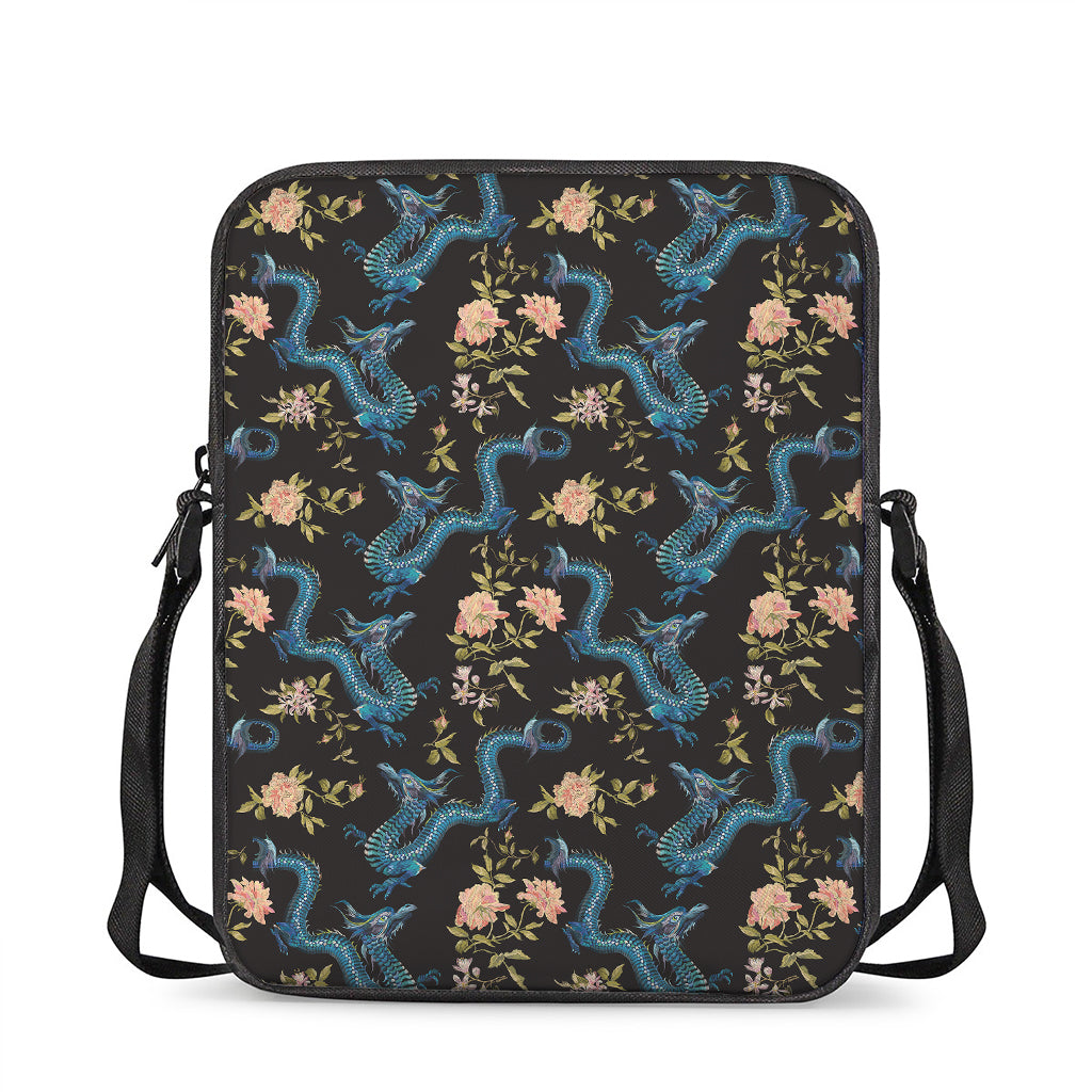 Chinese Dragon And Flower Pattern Print Rectangular Crossbody Bag